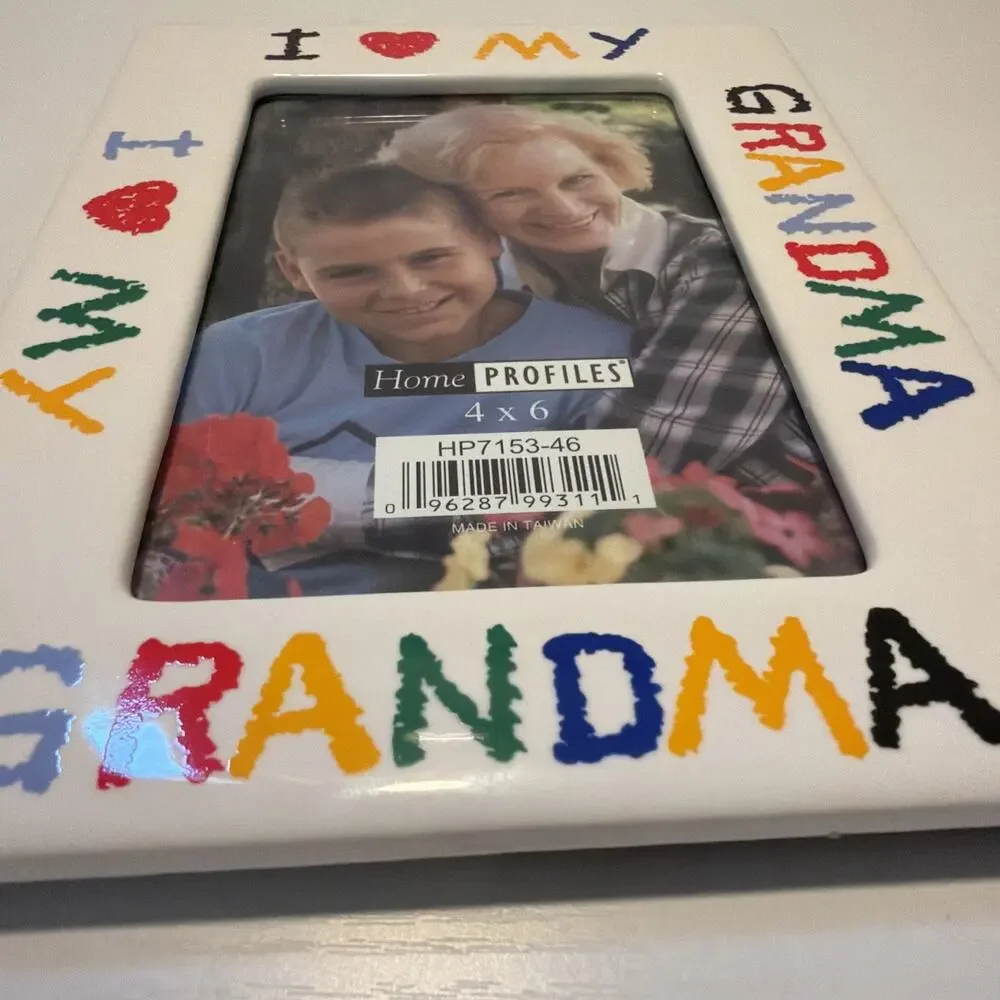 Vintage 90s I Love My Grandma Ceramic Picture Frame 4x6 inch Photo Gift Memories